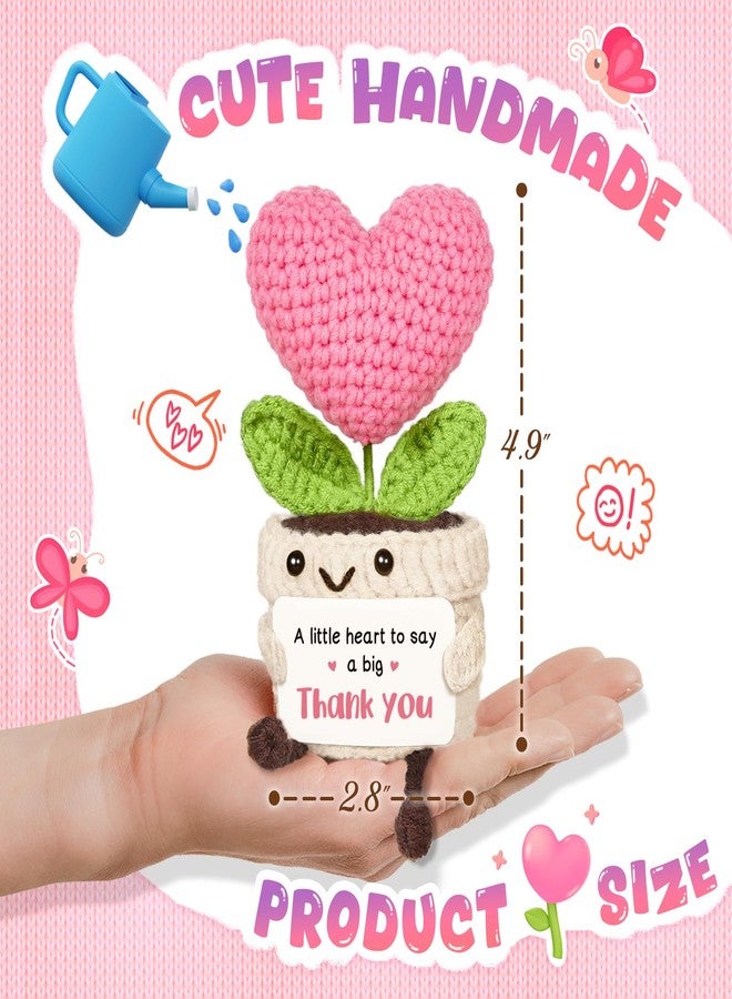AceThrills Cute Thank You Gift - Crochet Pink Heart Plant with “Thank You” Sign, Fun Decor for Teacher, Boss, Coworker, Friend & More - Image 2