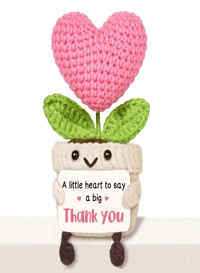 AceThrills Cute Thank You Gift - Crochet Pink Heart Plant with “Thank You” Sign, Fun Decor for Teacher, Boss, Coworker, Friend & More - Image 1