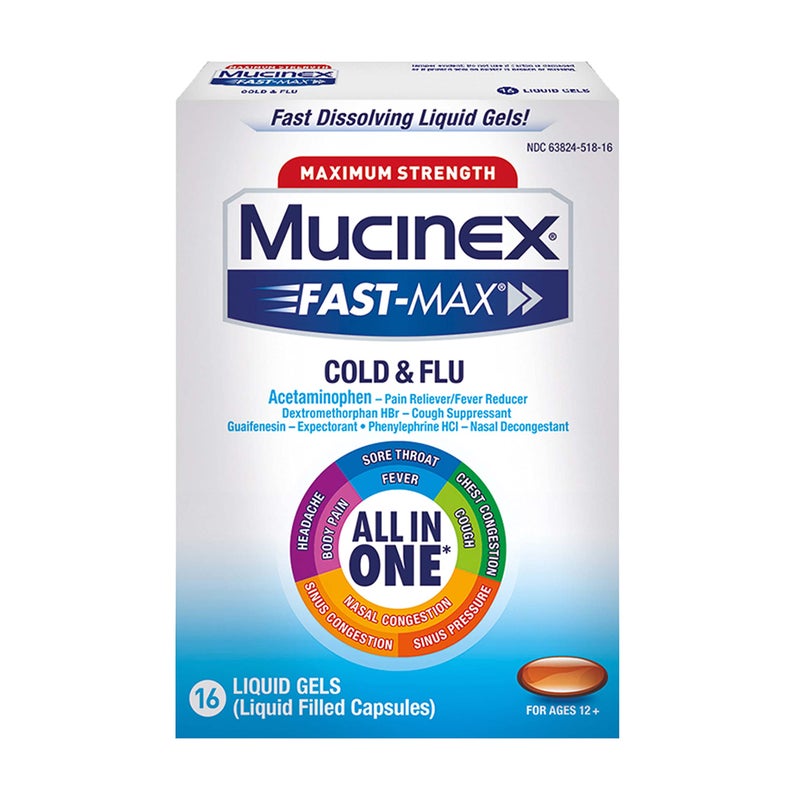 Mucinex Maximum Strength Fast-Max Cold & Flu All-in-One Liquid Gels, 16ct (Packaging May Vary) - Image 1