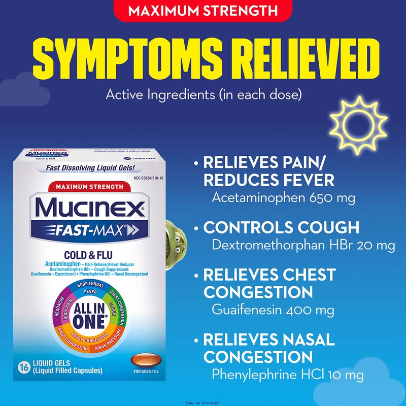 Mucinex Maximum Strength Fast-Max Cold & Flu All-in-One Liquid Gels, 16ct (Packaging May Vary) - Image 4