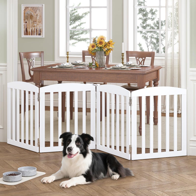 SPIRICH 96" Extra Wide 28" Tall Wooden Freestanding Foldable Dog Gate, Pet Gate Indoor, 4 Panels, White - Image 2