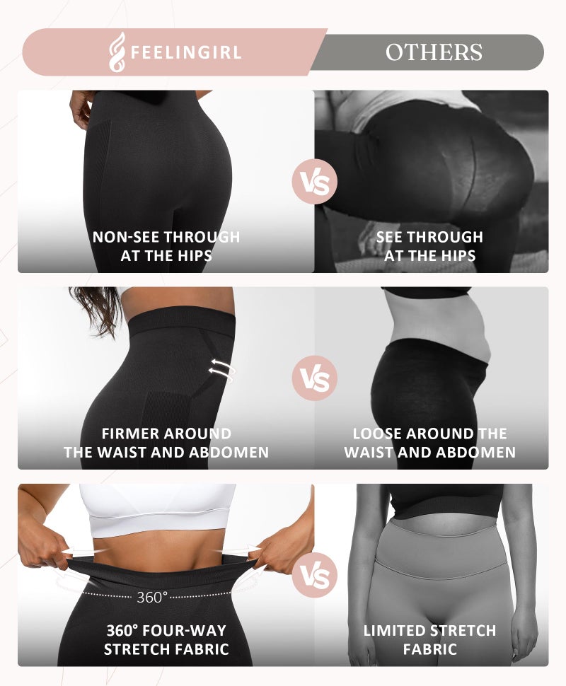 FeelinGirl Seamless Leggings for Women Tummy Control High Waist Compression Shapewear Pants Black Leggings Women Black X-Large - Image 3