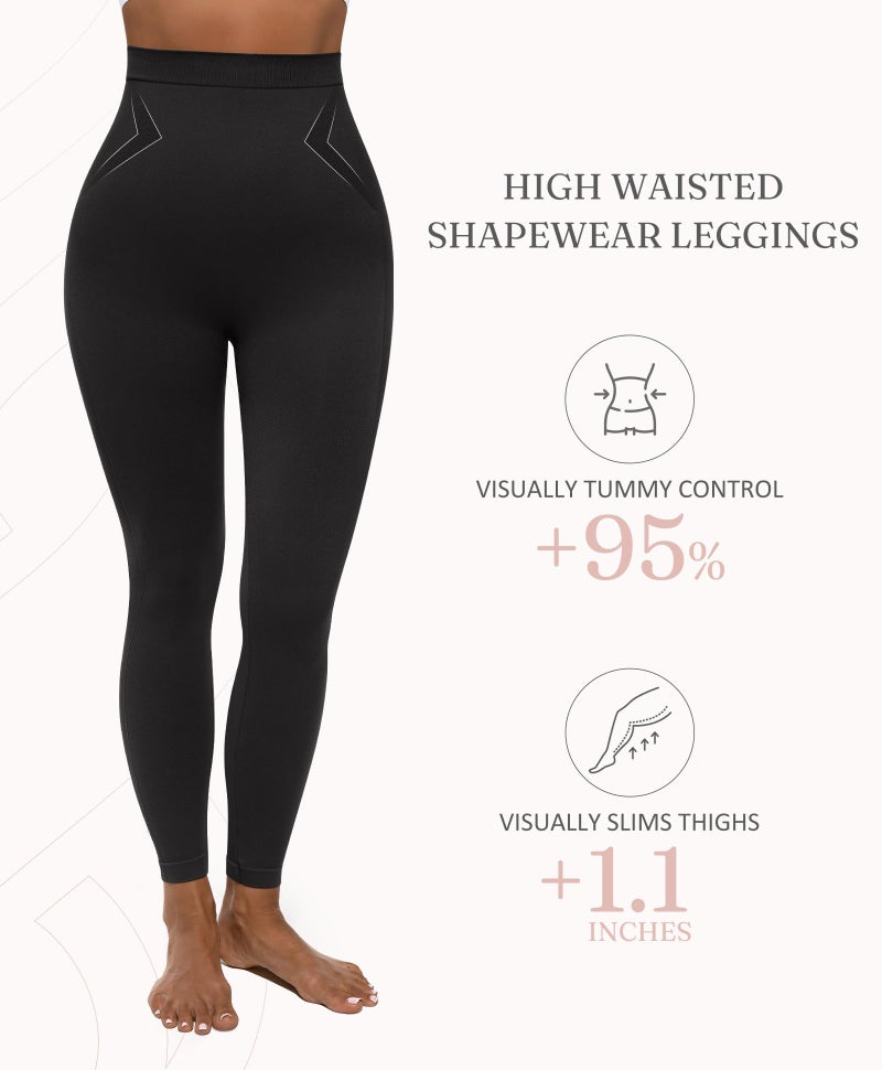 FeelinGirl Seamless Leggings for Women Tummy Control High Waist Compression Shapewear Pants Black Leggings Women Black X-Large - Image 4