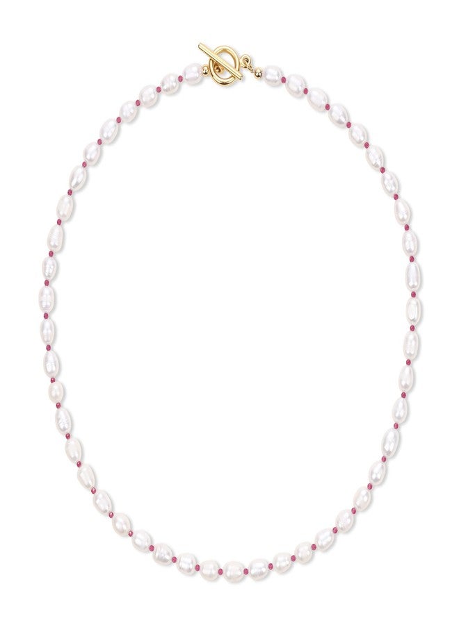 COAI Freshwater Pearl Necklace for Women, Ruby Beaded Necklace for Women - Image 1