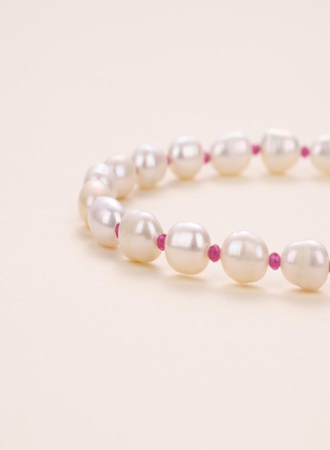 COAI Freshwater Pearl Necklace for Women, Ruby Beaded Necklace for Women - Image 4