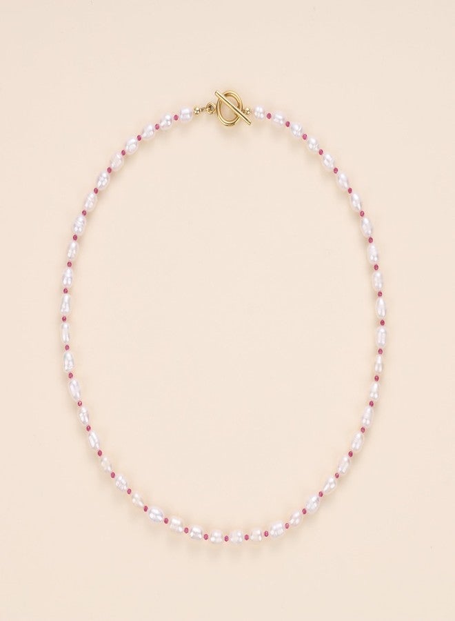 COAI Freshwater Pearl Necklace for Women, Ruby Beaded Necklace for Women - Image 5