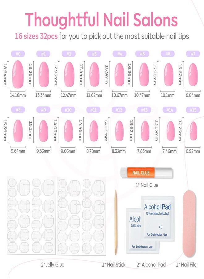 modelones Short Press on Nails, Oval Fake Nails Kit Press Ons with Nail Glue, Adhesive Tabs, Nail File, Prep Pad, Manicure Stick, Pink, 32Pcs 16 Sizes, Christmas - Image 4
