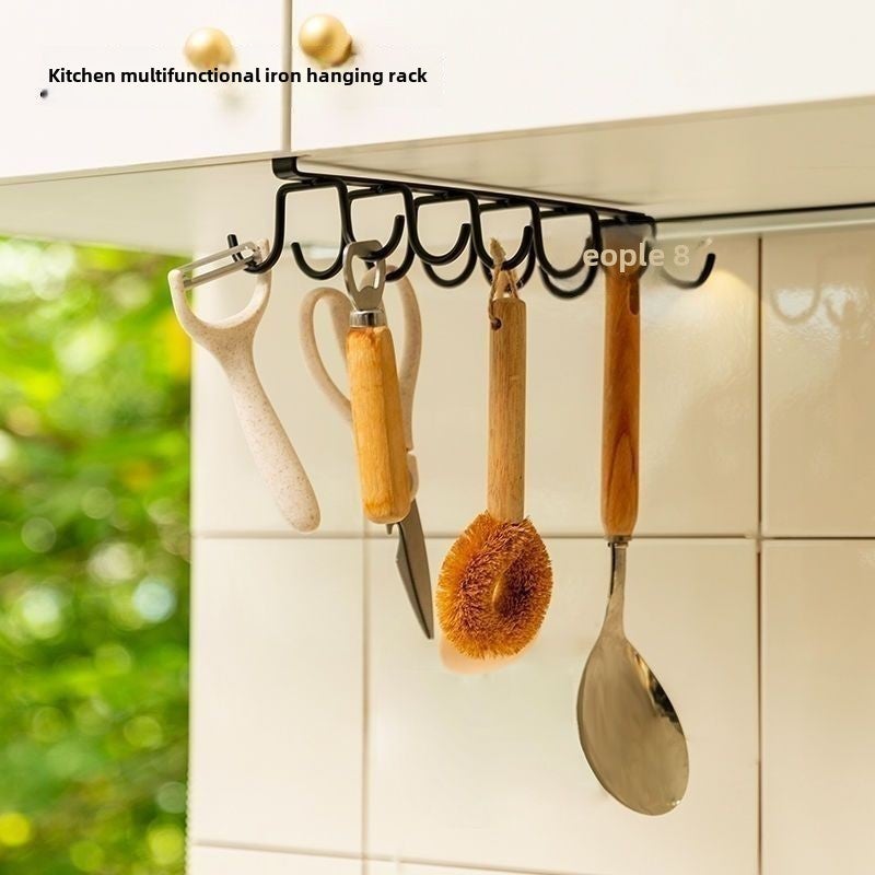 Double Row No-Drill Hooks Cup Holder Storage Black - Image 2