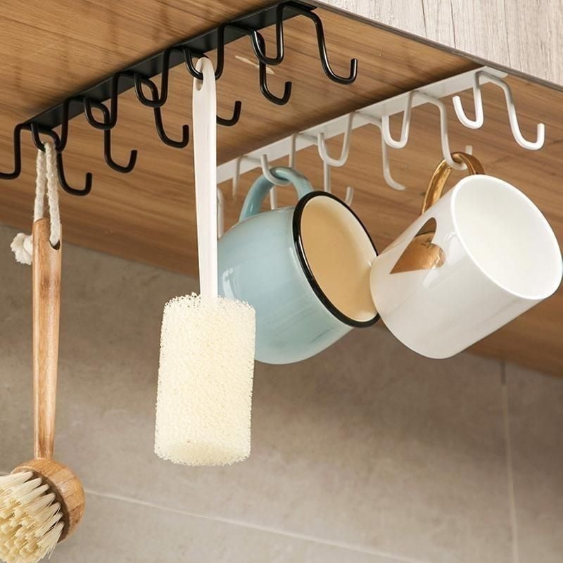 Double Row No-Drill Hooks Cup Holder Storage Black - Image 3