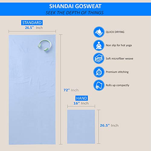 Shandali Hot Yoga Towel - Suede, 100% Microfiber, Super Absorbent, Bikram Yoga Towel, Placid Blue - 26.5 x 72 - Image 2