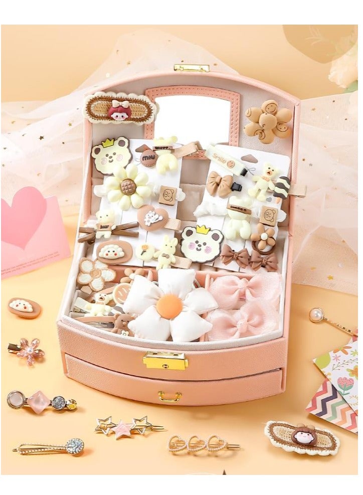 Deluxe Little Girls Hair Accessories Set with Gift Box, Barrettes, Hair Elastic Bands, Colourful Cartoon Hairpin Set (Milk card series) - Image 1