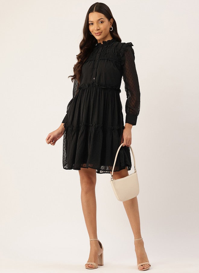 Rue Collection فستان شيفون أسود مزخرف على شكل حرف A للنساء - Image 5