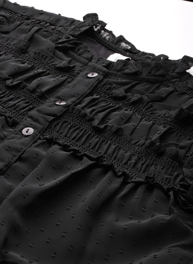 Rue Collection فستان شيفون أسود مزخرف على شكل حرف A للنساء - Image 2