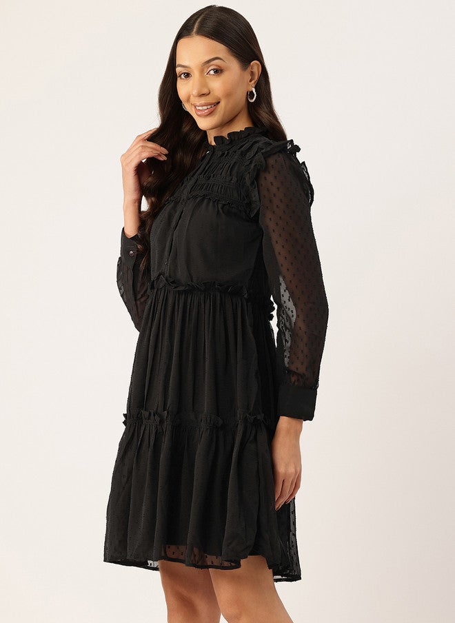 Rue Collection فستان شيفون أسود مزخرف على شكل حرف A للنساء - Image 3