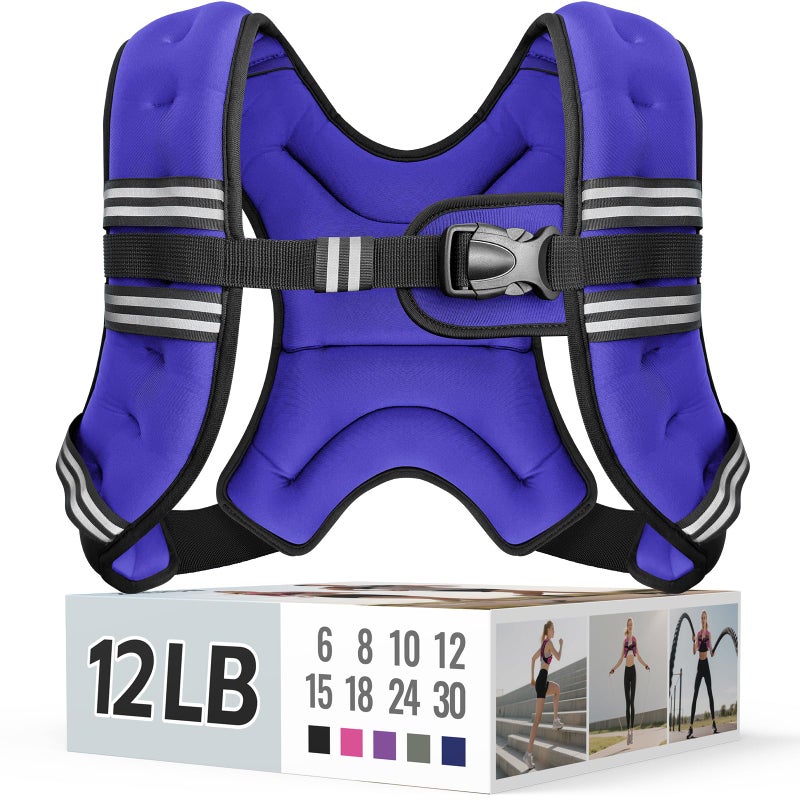 Weighted Vest for Women u0026 Men with Reflective Stripe and Adjustable Buckle, Comfortable u0026 Durable Rucking Vest for Walking, Running u0026 Strength Training, 12LBS-Purple - Image 1