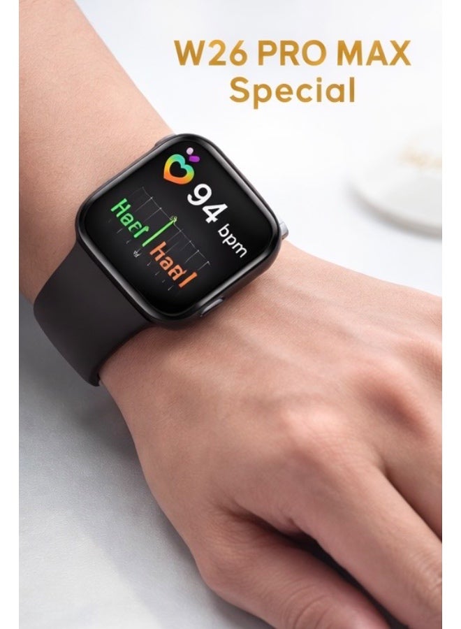 دابليو26 ساعة ذكية W26 Pro Max Special – تصميم Series 8، مكالمات بلوتوث، مراقبة نبض القلب، أوضاع رياضية، مع سماعات لاسلكية هدية - Image 2