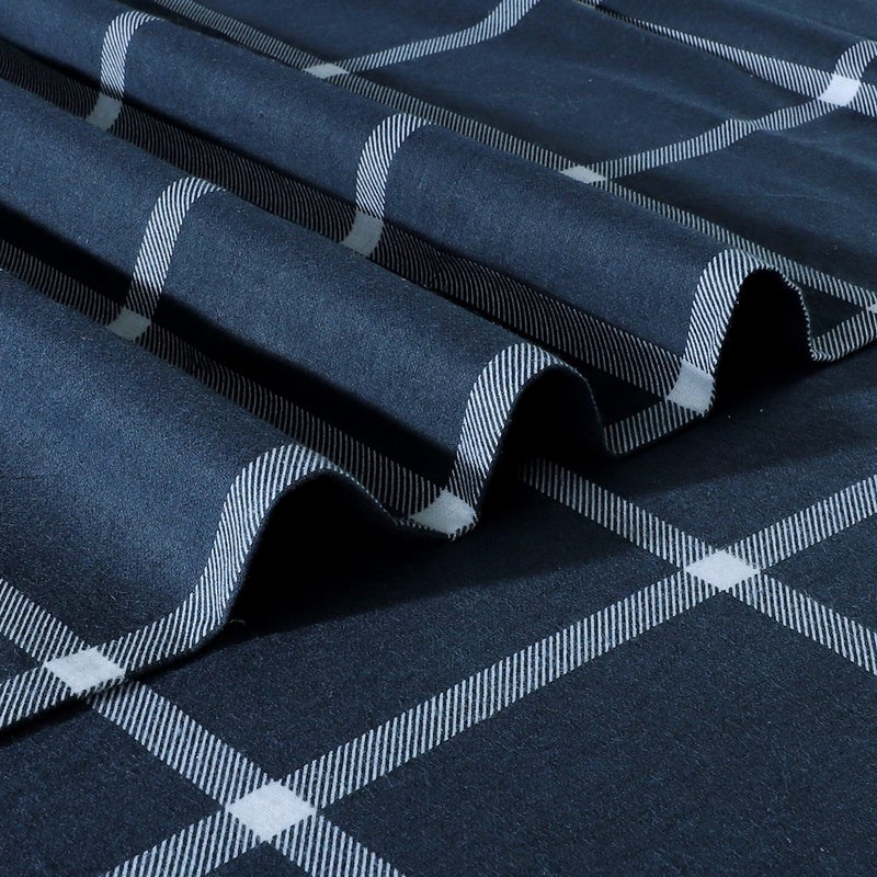 Sleepdown 100% Cotton Flannel Sheets Queen Size - Super Soft  Heavyweight  Double Brushed  Anti-Pill Flannel Queen Sheets - 16"" Deep Pocket Queen Fitted Sheet X2 Side Pockets (Queen  Navy Checks) - Image 5