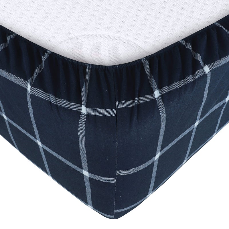 Sleepdown 100% Cotton Flannel Sheets Queen Size - Super Soft  Heavyweight  Double Brushed  Anti-Pill Flannel Queen Sheets - 16"" Deep Pocket Queen Fitted Sheet X2 Side Pockets (Queen  Navy Checks) - Image 3