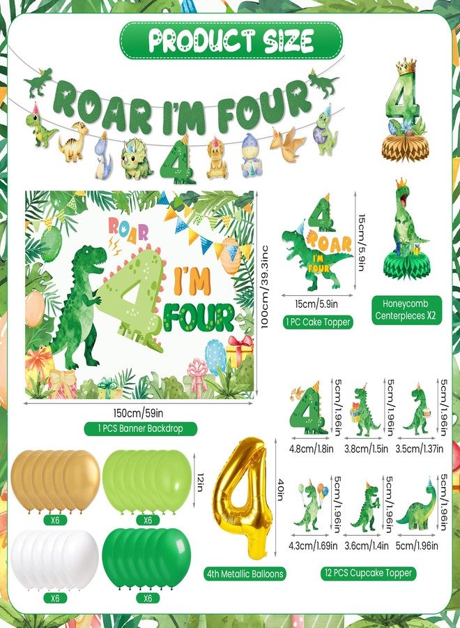 LUUFILx Dinosaur 4th Birthday Party Decorations Roar Im 4 Dinosaur Party Decor for Boys 4th Birthday Party Backdrop Banner Green Foil Number 4 Dinosaur Balloons Four Year Old Bday Party Supplies - Image 4