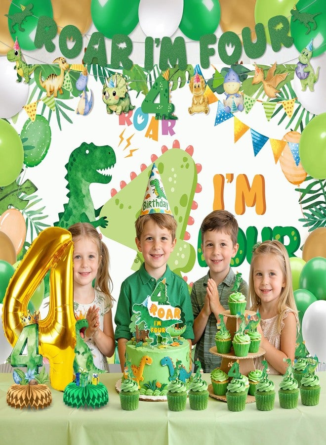 LUUFILx Dinosaur 4th Birthday Party Decorations Roar Im 4 Dinosaur Party Decor for Boys 4th Birthday Party Backdrop Banner Green Foil Number 4 Dinosaur Balloons Four Year Old Bday Party Supplies - Image 2