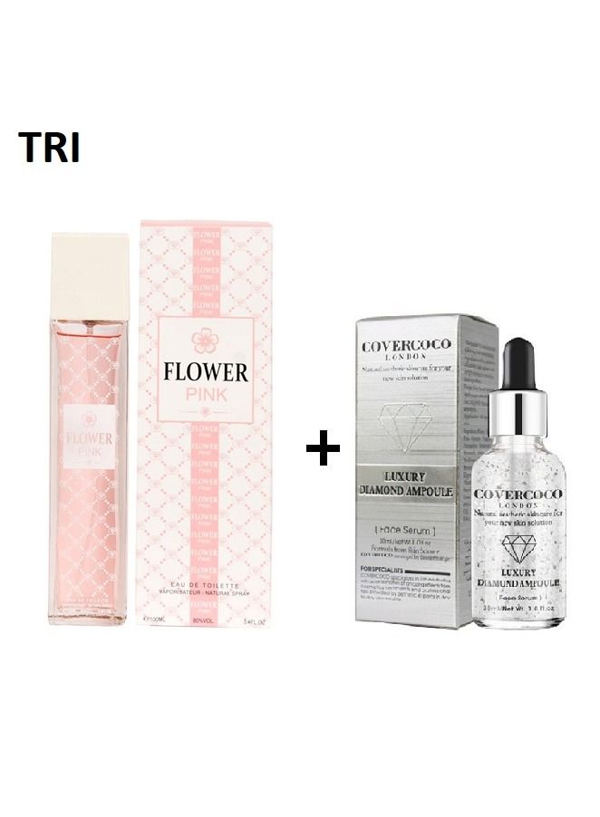 TRI Flower Pink EDT 100ml With Luxury Diamond Ampoule Face Serum 30ml - Image 1