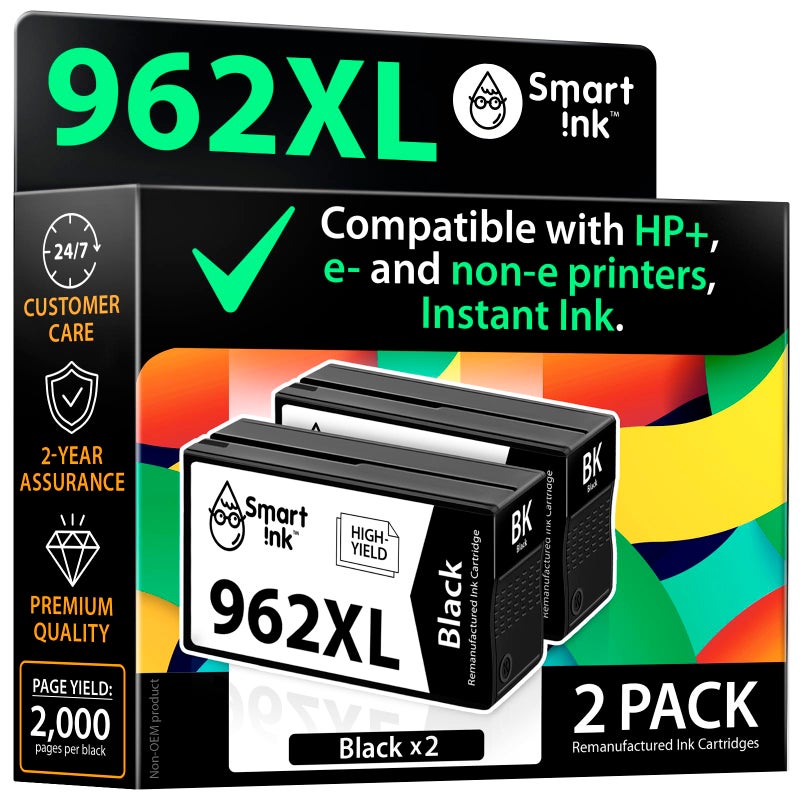 Smart Ink Remanufactured Ink Cartridges Replacement for HP 962 XL 962XL (2 Black, Combo Pack) for OfficeJet Pro 9015e 9018e 9025e 9012e 9019e 9022e 9010e 9028e 9015 9010 9018 9012 9025 9020 Printer - Image 1