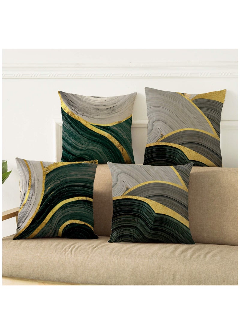 Vintage Geometric Print Linen Throw Pillow Cover, Retro Cushion Case for Home, Living Room, Couch, Bed, Office, and Car - 18 x 18 Inch (Green) - Image 2