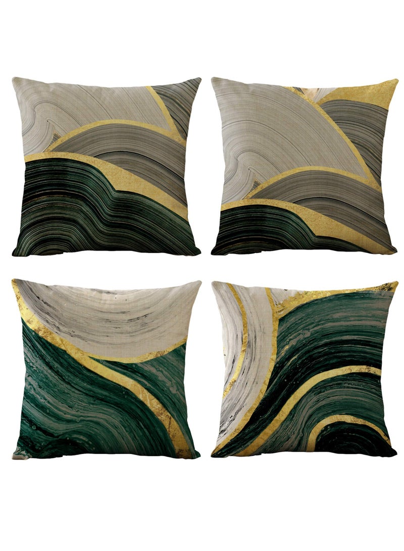 Vintage Geometric Print Linen Throw Pillow Cover, Retro Cushion Case for Home, Living Room, Couch, Bed, Office, and Car - 18 x 18 Inch (Green) - Image 1