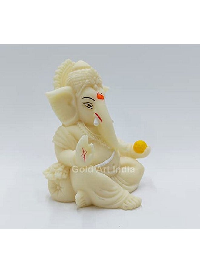 Gold Art India تمثال غانيش جادي من الهند بتشطيب عاجي للسيارة صغير تمثال غانيشا لزينة المنزل عبادة تمثال اللورد غانيش هدية لمكتبك غرفة العبادة تمثال مزخرف - Image 3