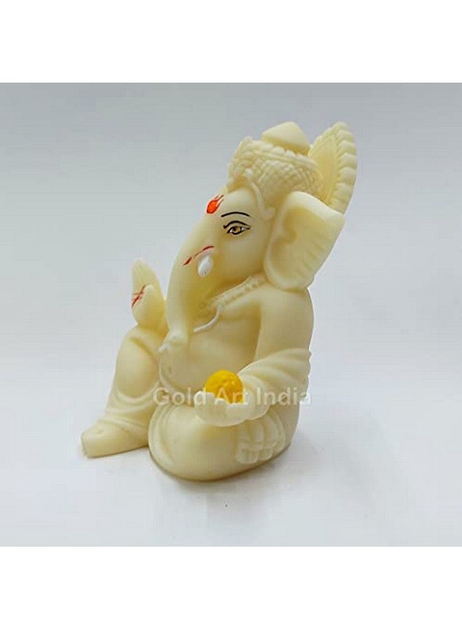 Gold Art India تمثال غانيش جادي من الهند بتشطيب عاجي للسيارة صغير تمثال غانيشا لزينة المنزل عبادة تمثال اللورد غانيش هدية لمكتبك غرفة العبادة تمثال مزخرف - Image 2