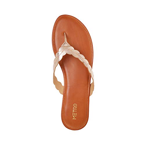 Metro Women Chikoo Metallic Gold Strap Detail Casual Fashion Slippers UK/4 EU/37 (32-1001) - Image 4