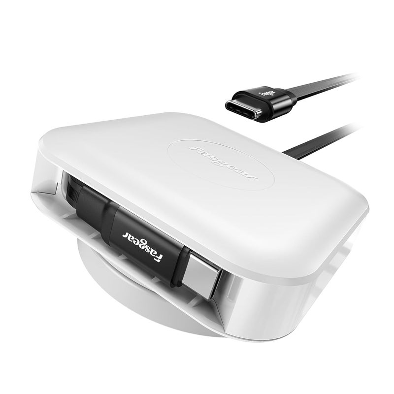 كابل USB C قابل للسحب من Fasgear، شاحن USB C إلى USB C 2.0 سريع الشحن بقدرة 60 واط PD/PPS، مناسب لـ i-Phone 17 16/i-Pad/Galaxy S24 S23/Google Pixel، كابل Type C دوار 360 درجة للمكتب (أبيض) - Image 1