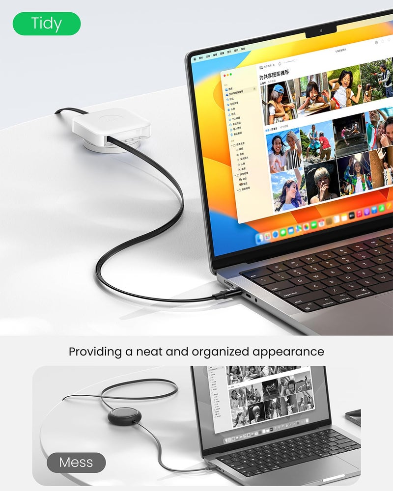 كابل USB C قابل للسحب من Fasgear، شاحن USB C إلى USB C 2.0 سريع الشحن بقدرة 60 واط PD/PPS، مناسب لـ i-Phone 17 16/i-Pad/Galaxy S24 S23/Google Pixel، كابل Type C دوار 360 درجة للمكتب (أبيض) - Image 3