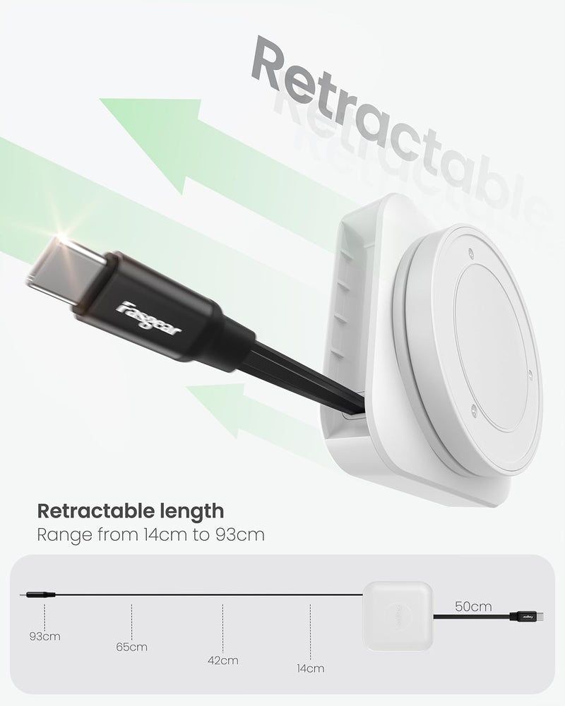 كابل USB C قابل للسحب من Fasgear، شاحن USB C إلى USB C 2.0 سريع الشحن بقدرة 60 واط PD/PPS، مناسب لـ i-Phone 17 16/i-Pad/Galaxy S24 S23/Google Pixel، كابل Type C دوار 360 درجة للمكتب (أبيض) - Image 2