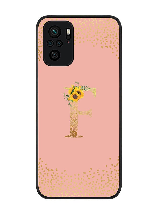 Stylizedd Rugged Black edge case for Redmi Note 10S/Redmi Note 10 4G Slim fit Soft Case Flexible Rubber Edges Anti Drop TPU Thin Cover - Custom Monogram Initial Letter Floral Pattern Alphabet - F (Rose Pink ) - Image 1