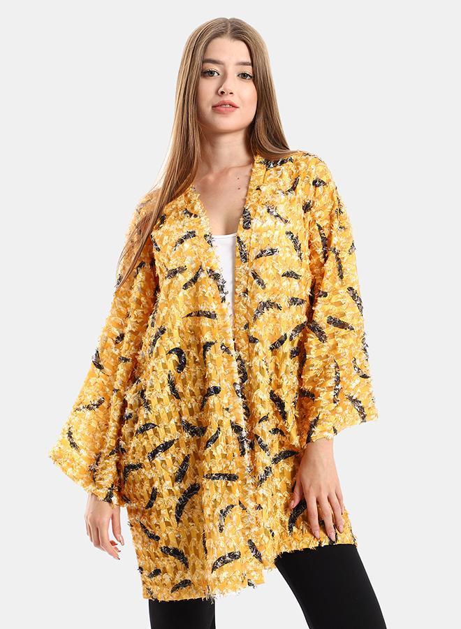 kady Jamila women eyelash long sleeves kimono ,mustard-3xl-4xl - Image 1