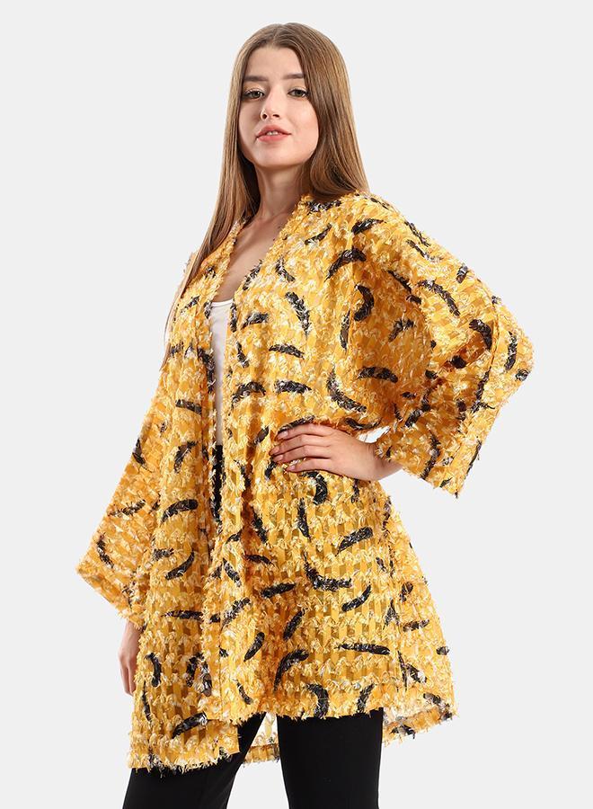 kady Jamila women eyelash long sleeves kimono ,mustard-3xl-4xl - Image 2