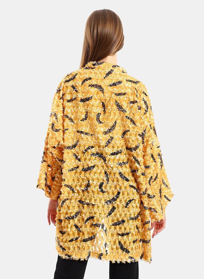 kady Jamila women eyelash long sleeves kimono ,mustard-3xl-4xl - Image 3
