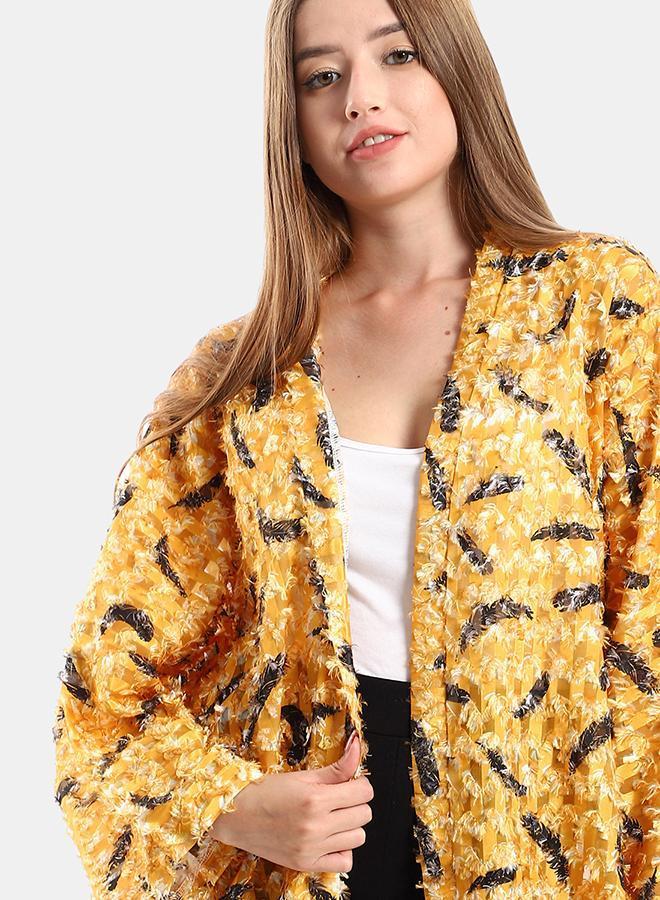 kady Jamila women eyelash long sleeves kimono ,mustard-3xl-4xl - Image 4