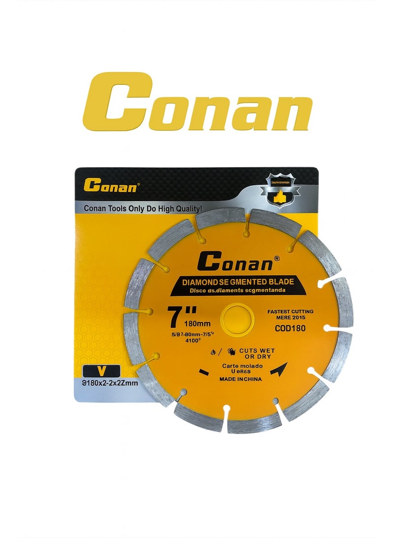 كونان شفرة ماسية مجزأة احترافية 7 بوصة (180 مم) من Conan Tools – موديل COD180 | شفرة صناعية للقص الرطب والجاف للخرسانة والحجر والسيراميك | سرعة دوران قصوى 8,600 دورة/دقيقة - Image 1