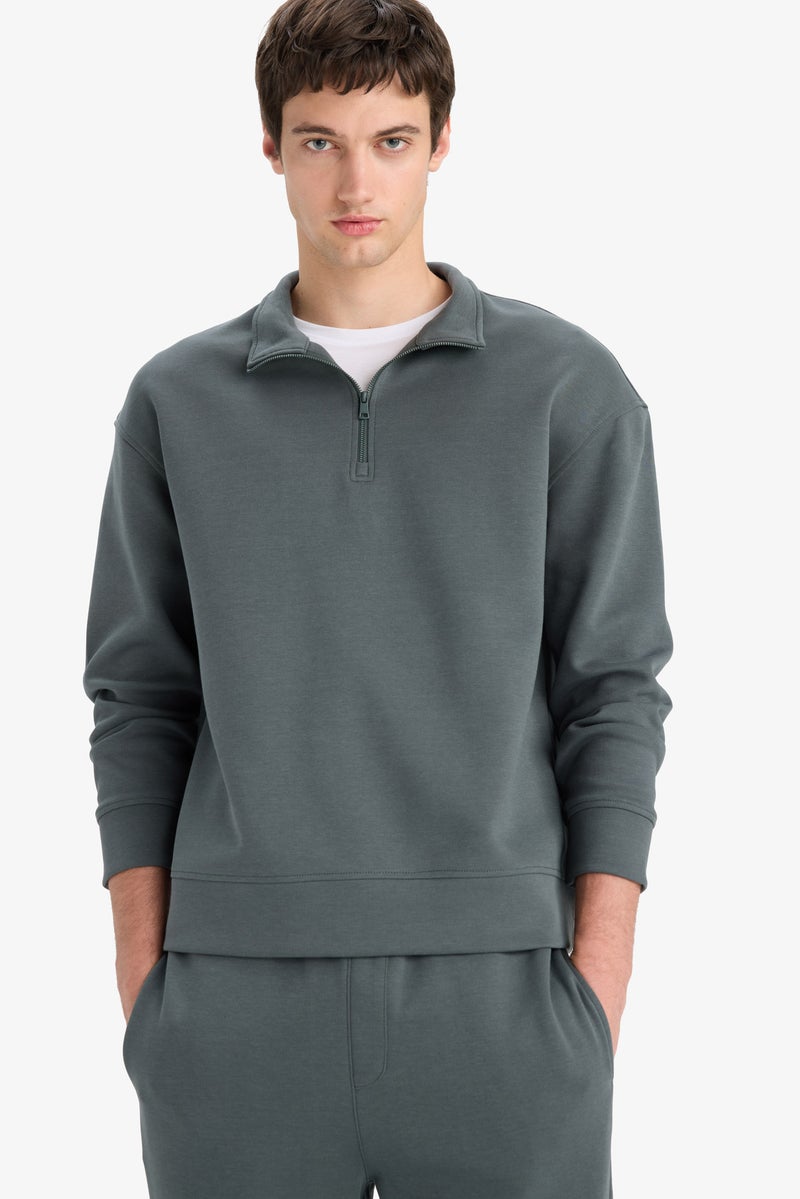 DeFacto Green Man Boxy Fit Long Sleeve Sweatshirt Casual - Image 4