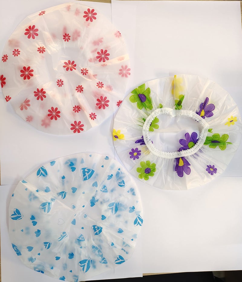 SCHUBERT Set Of 3 Reusable Waterproof Elastic, Free-Size Bathroom Shower Caps - For Homes, Spas, Salons, Hair Treatment, Beauty Parlors.. (multicolor and print may vary) - Image 1