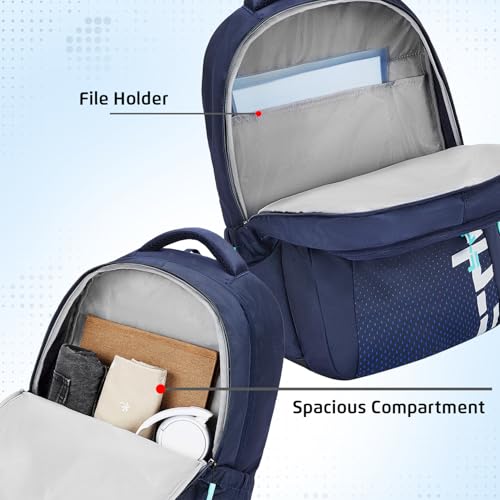 Safari Verge 37L School Bag for Boys & Girls, Casual 3 Compartment Printed Backpack Bag with Armor Base, Rain Cover, File holder, Bottle Holder and Organizer, College Bag for Men & Women, Color Navy - Image 4