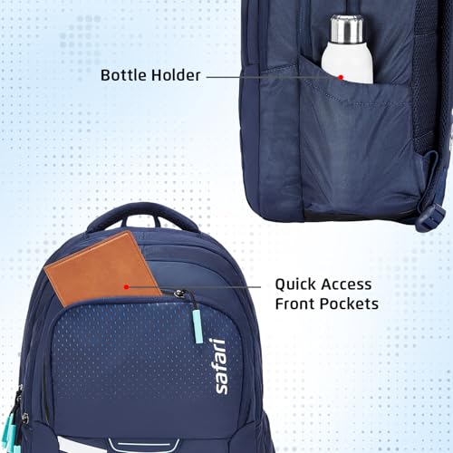 Safari Verge 37L School Bag for Boys & Girls, Casual 3 Compartment Printed Backpack Bag with Armor Base, Rain Cover, File holder, Bottle Holder and Organizer, College Bag for Men & Women, Color Navy - Image 5