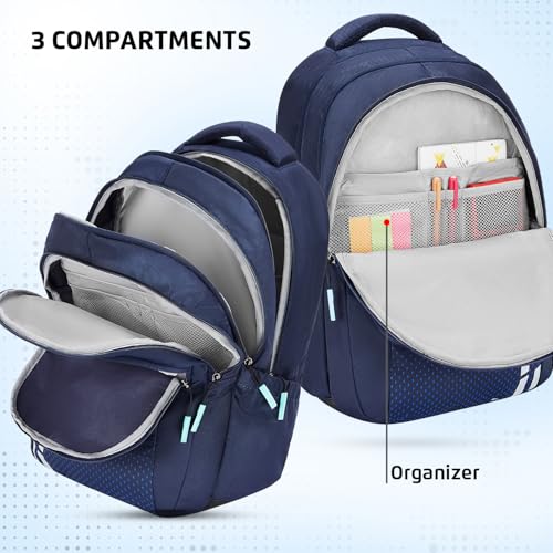 Safari Verge 37L School Bag for Boys & Girls, Casual 3 Compartment Printed Backpack Bag with Armor Base, Rain Cover, File holder, Bottle Holder and Organizer, College Bag for Men & Women, Color Navy - Image 2