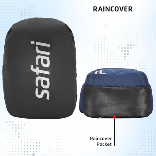Safari Verge 37L School Bag for Boys & Girls, Casual 3 Compartment Printed Backpack Bag with Armor Base, Rain Cover, File holder, Bottle Holder and Organizer, College Bag for Men & Women, Color Navy - Image 3