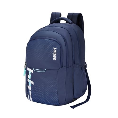 Safari Verge 37L School Bag for Boys & Girls, Casual 3 Compartment Printed Backpack Bag with Armor Base, Rain Cover, File holder, Bottle Holder and Organizer, College Bag for Men & Women, Color Navy - Image 1