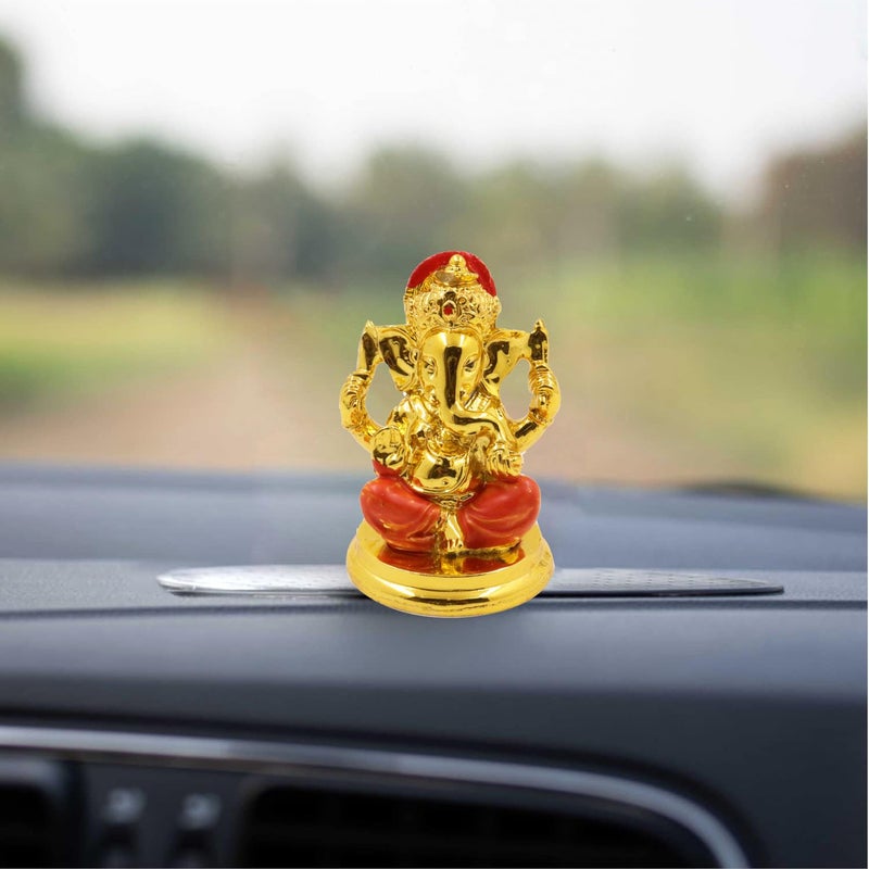 Spillbox Resin Ganesha Statue Car Dashboard IdolShowpiece for Home Office Figurine Religious Pooja Gift Living Room Decoration Home Dcor Ganesha Murti Golden GaneshOrange