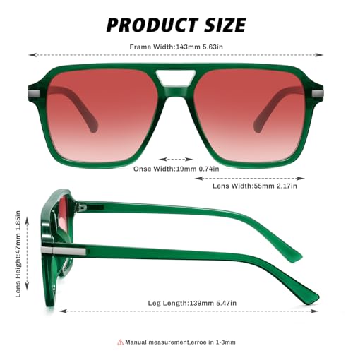 Fozono Retro Aviator Sunglasses for Women Men Trendy Classic Square 70s 80s 90s Vintage Shades Double Bridge Aviators FZN813 Brown Clear Green/Gradient Red - Image 4