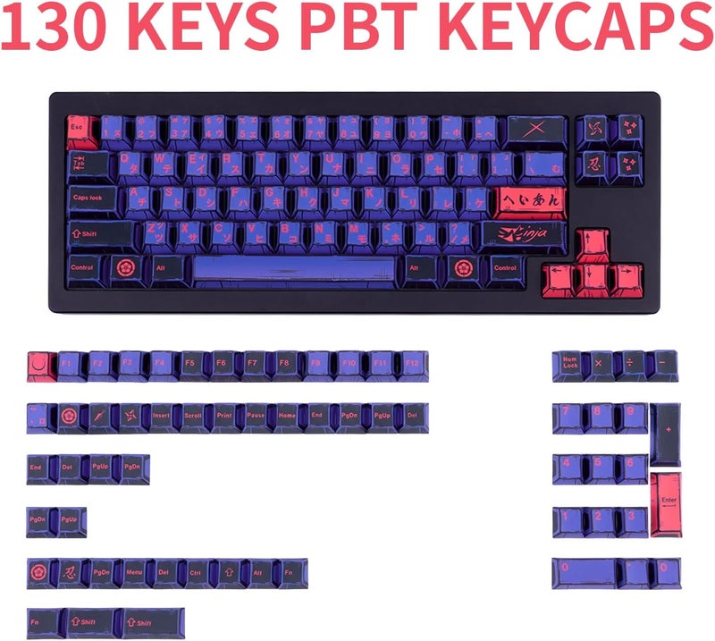 GEKUCAP مجموعة مفاتيح PBT يابانية أرجوانية مخصصة، 130 مفتاحًا أسود أرجواني على غرار المانجا، ملف تعريف Cherry، مجموعة مفاتيح لوحة المفاتيح بالطباعة بالتسامي لمفاتيح Cherry MX Gateron Kailh للوحات المفاتيح الميكانيكية - Image 2